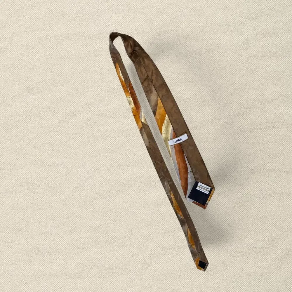 100% Silk Vintage Tie Abstract Brown Gold Swirl Pattern J. Garcia